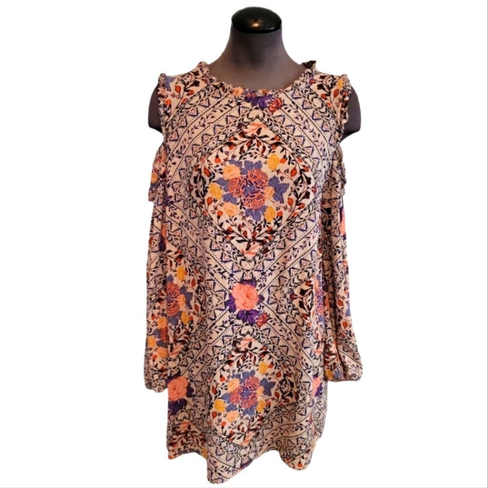 EC REWIND BOHO COLD SHOULDER LONG SLEEVE DRESS SZ. L